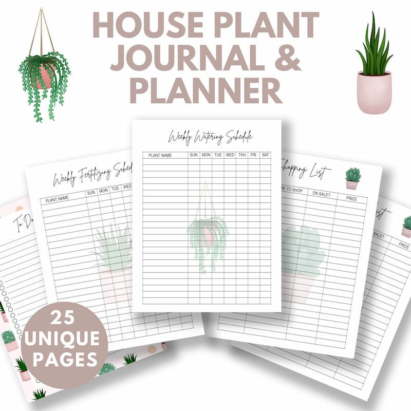 mockup of tracker pages from the printable house plant journal
