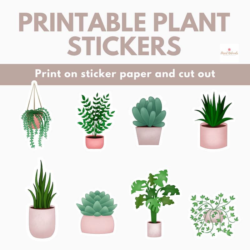 mockup showing printable house plant stickers that come with the printable houseplant journal