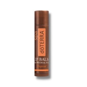 white background with doterra spa lip balm tropical flavor