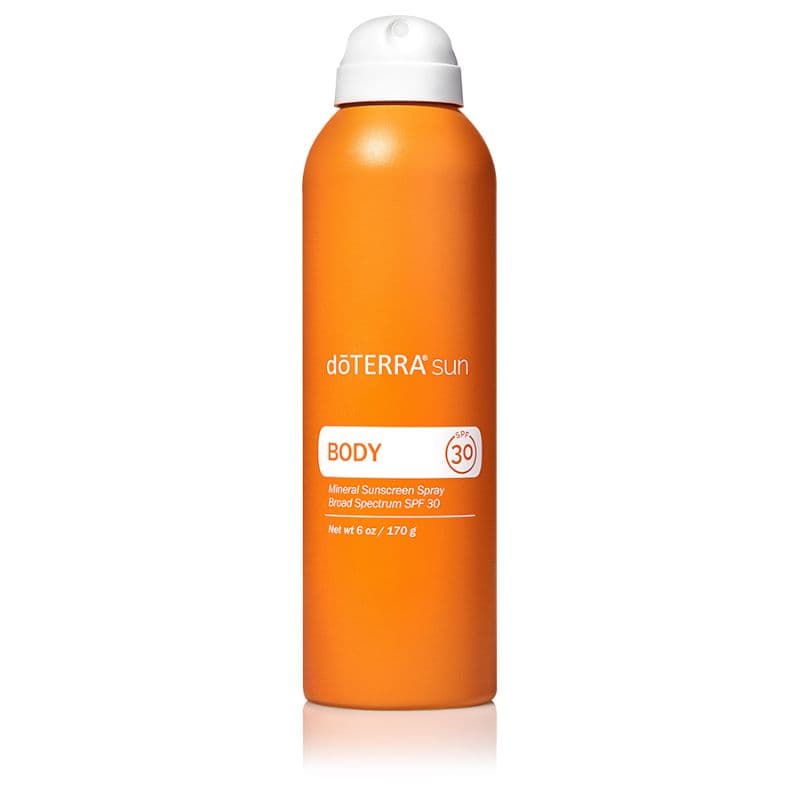 white background with image of doterra sun mineral sunscreen spray