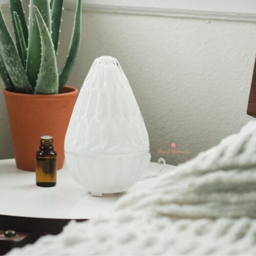 Diffuser and Essential Oil on nightstand next to bed for sleep