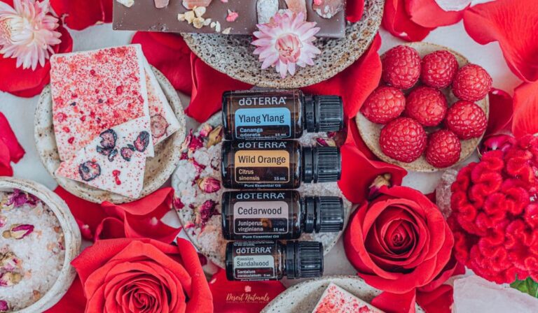 red roses, flowers, chocolates and romance essential oils for valentines day