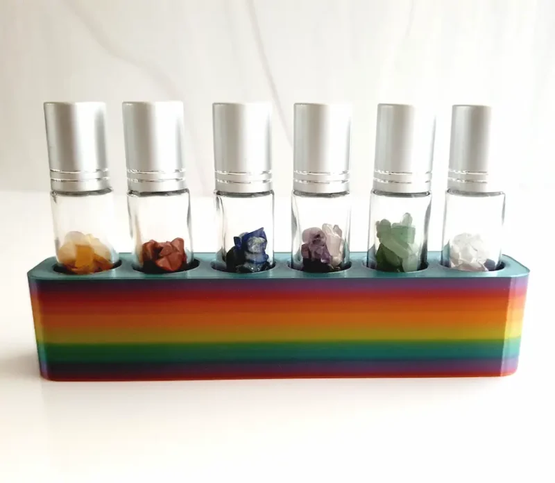 essential oil roller stand in rainbow