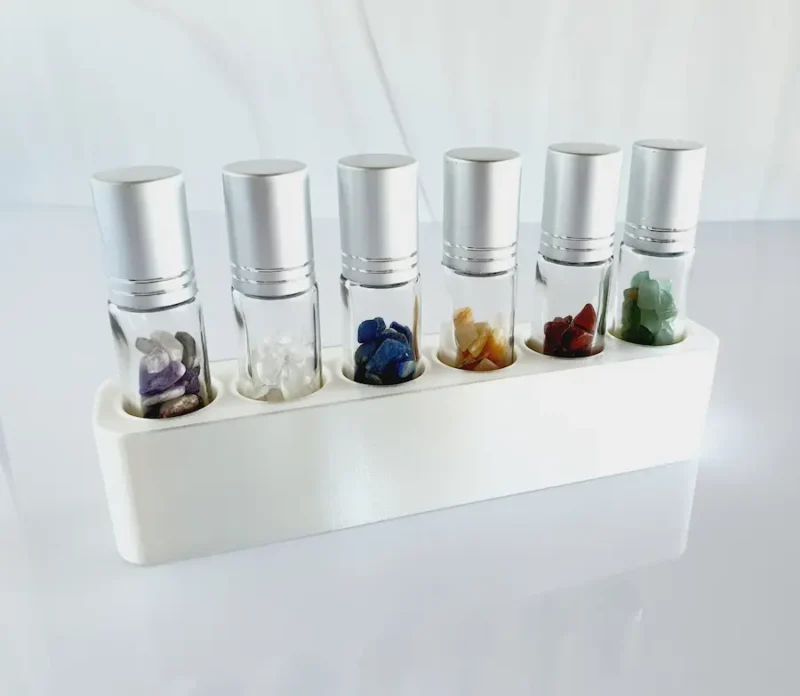 essential oil rollers stand in pearl white