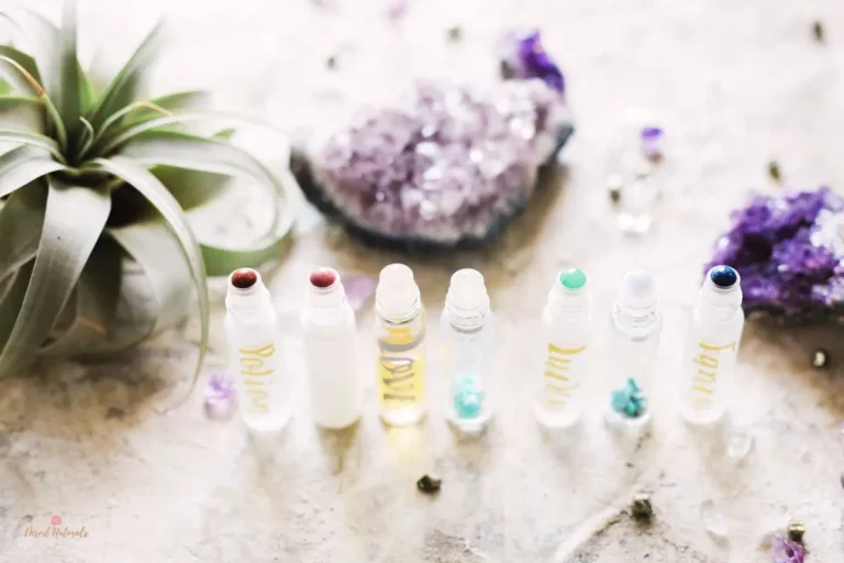 6 essential oil rollers for calming and relaxation with amethyst crystal
