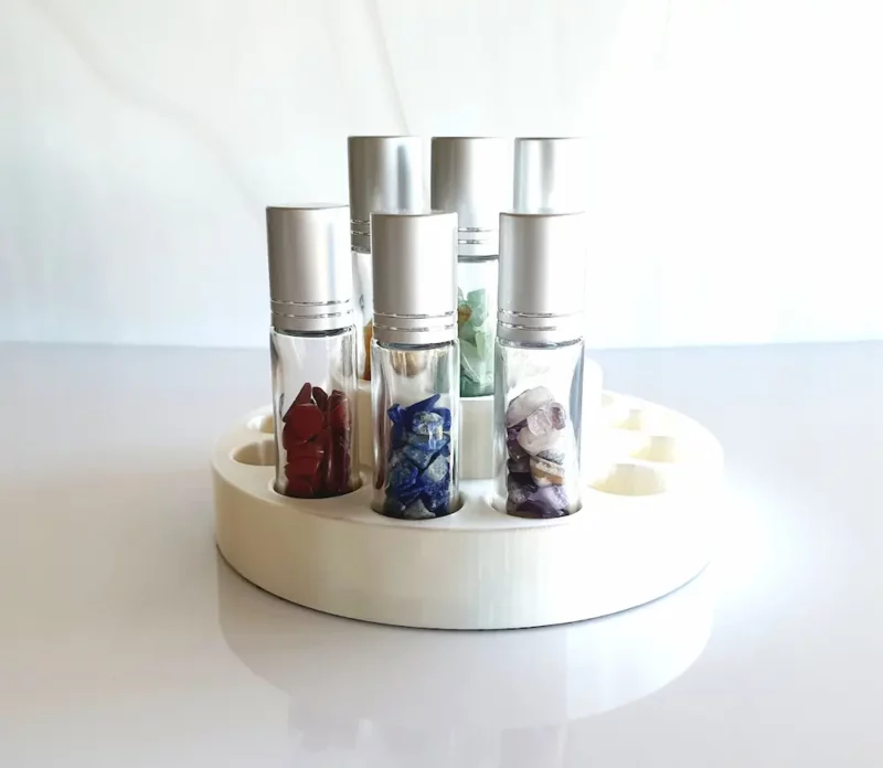 3d printed round essential oil roller stand in pearl white