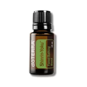 white background with image of bottle of doTERRA Shinrin Yoku Forest Bathing essential oil blend