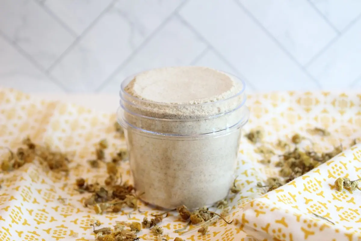 photo of homemade chamomile bath salts in a jar