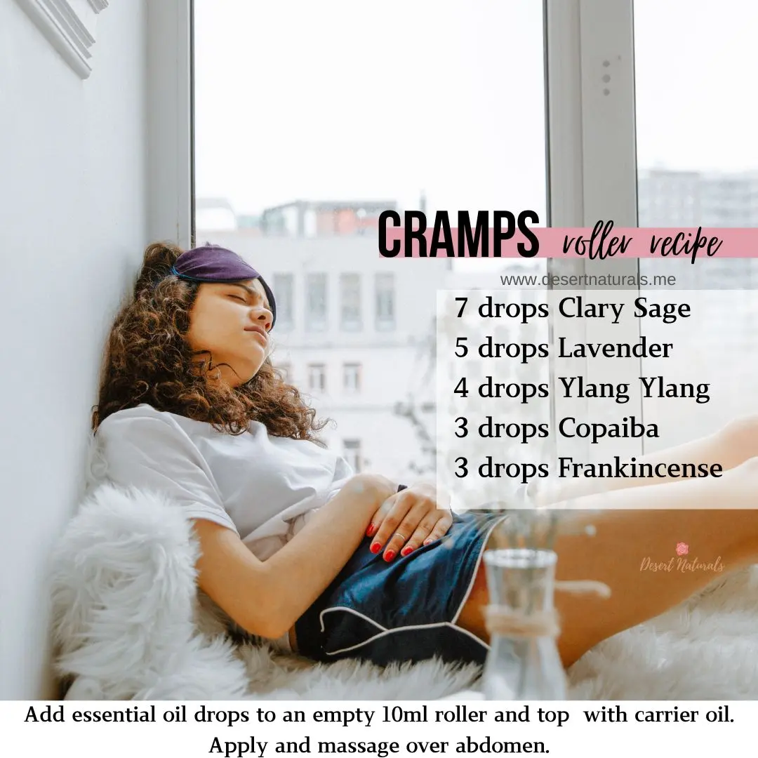 woman in pain and a diy essential oil recipe for period cramps pain relief