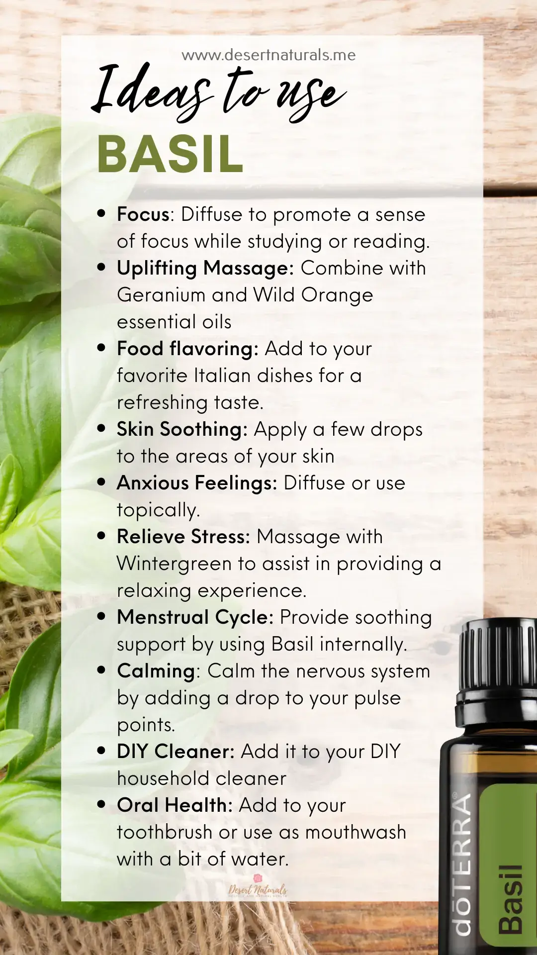 a list of 10 ways to use Basil Essential Oil