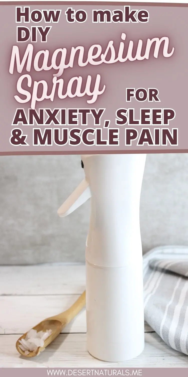 how to make diy magnesium spray easy recipe for sleep muscle pain anxiety with image of spray bottle and magnesium flakes