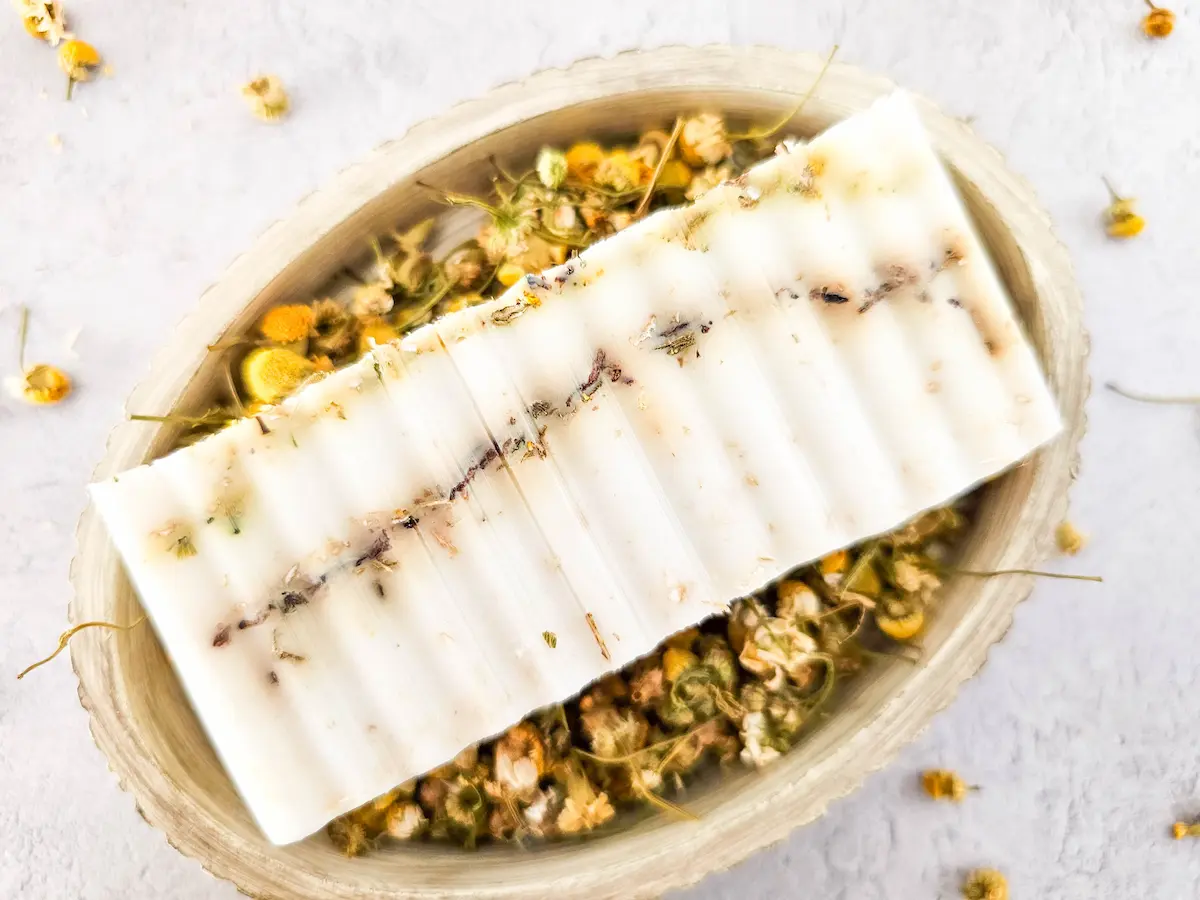 photo of homemade chamomile lavender eucalyptus soap with ground oats