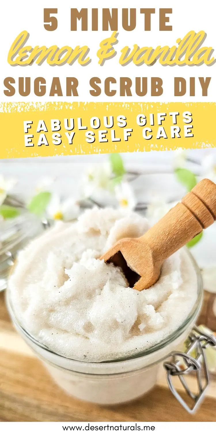 a jar of homemade diy lemon and vanilla sugar scrub