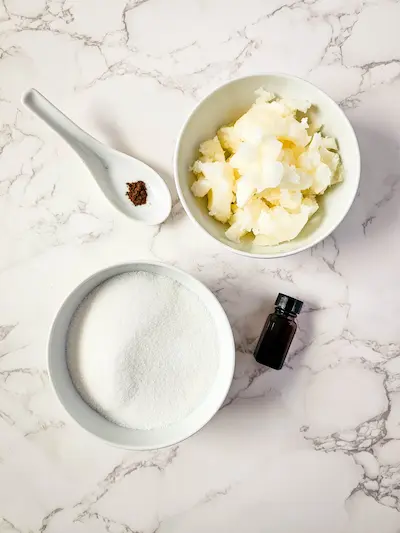 photo of ingredients needed to make lemon vanilla sugar scrub