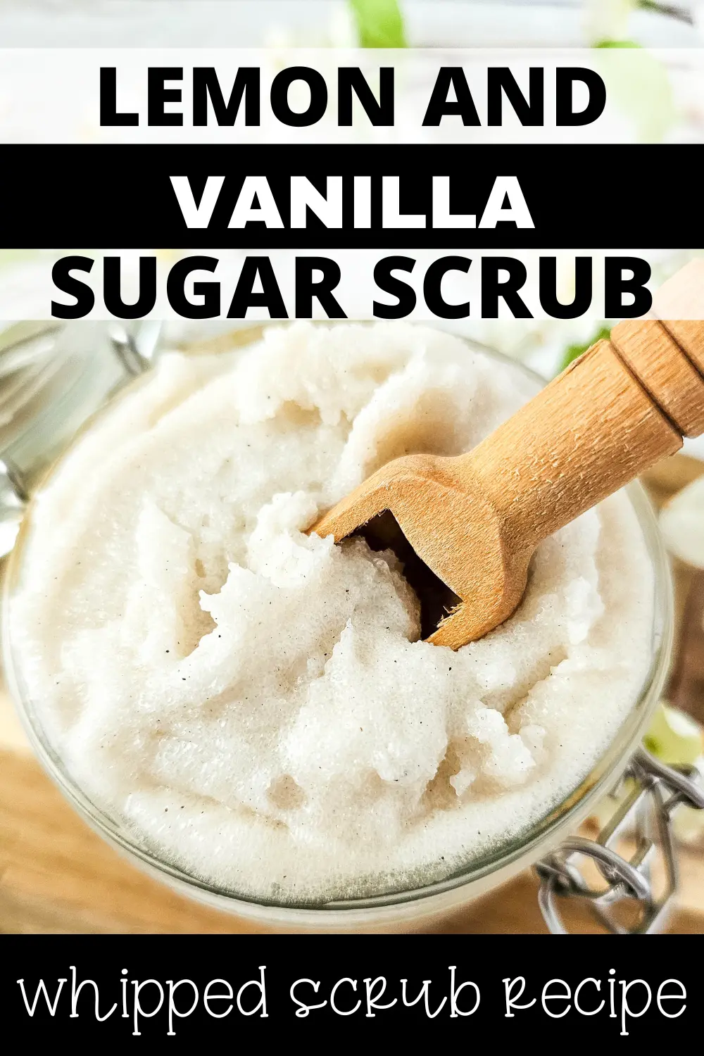 photo and text of lemon vanilla sugar scrub recipe
