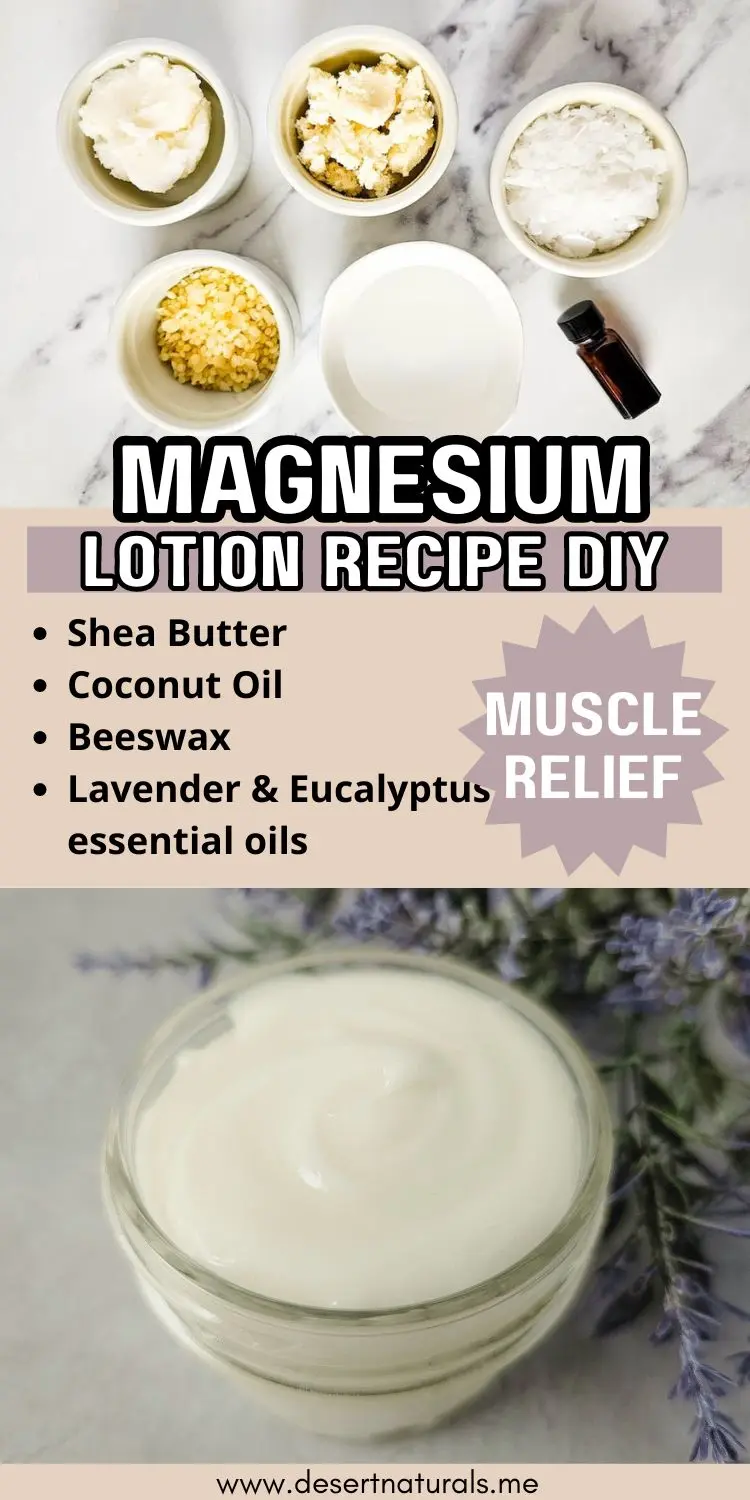 jar of homemade magnesium lotion with bowls of all the ingredients to make the recipe