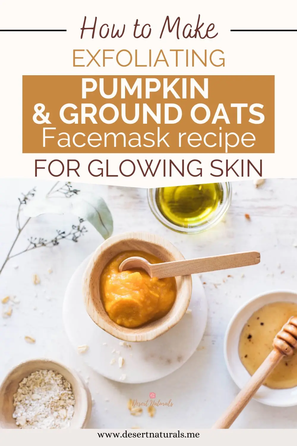 a bowl of ground oats with a spoon in it and pumpkin for a homemade facemask