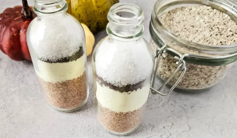 image of layered pumpkin spice latte bath salts in a glass bottle