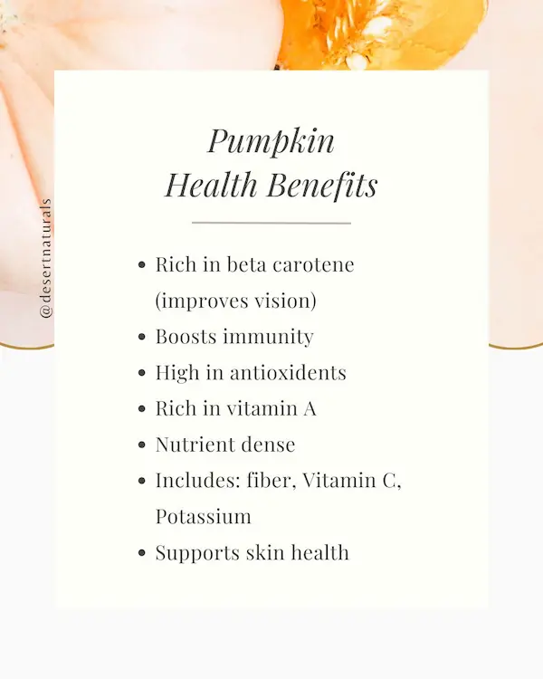 a list of the health benefits of pumpkin