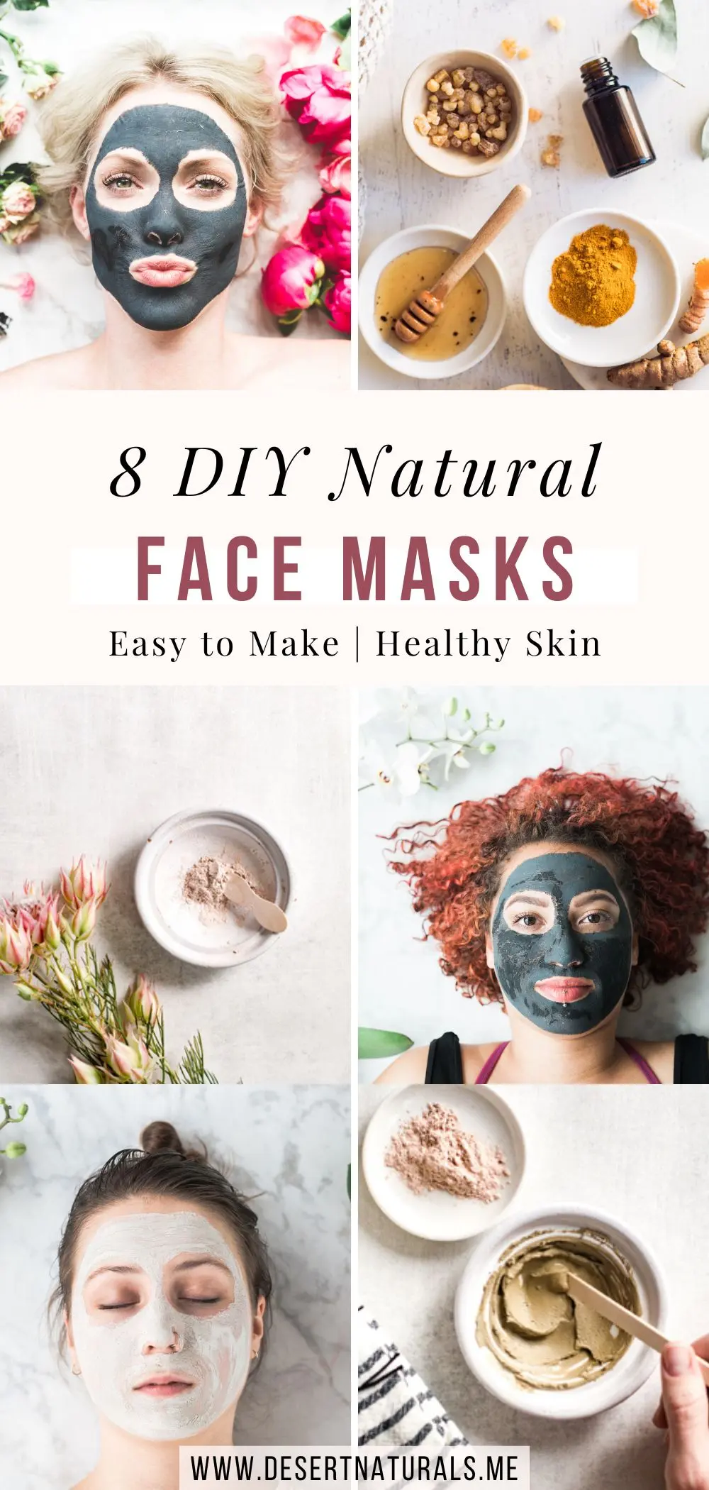 a collage of women with natural face masks and bowls of ingredients