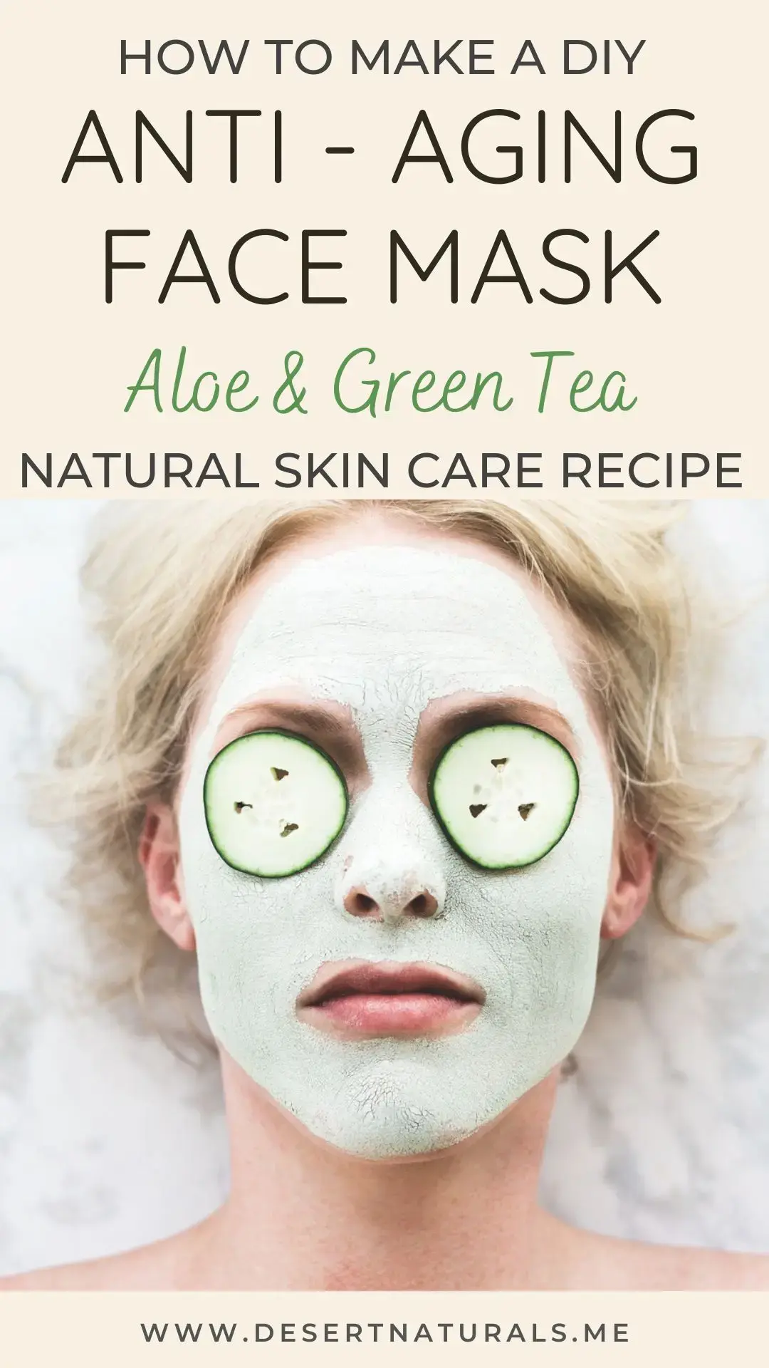 a woman with a diy aloe and green tea face mask and cucumbers on her eyes