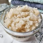 a jar of homemade vanilla orange sugar scrub
