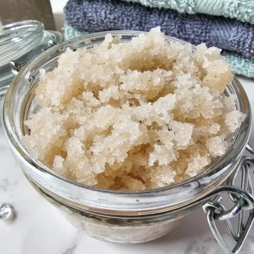 a jar of homemade vanilla orange sugar scrub