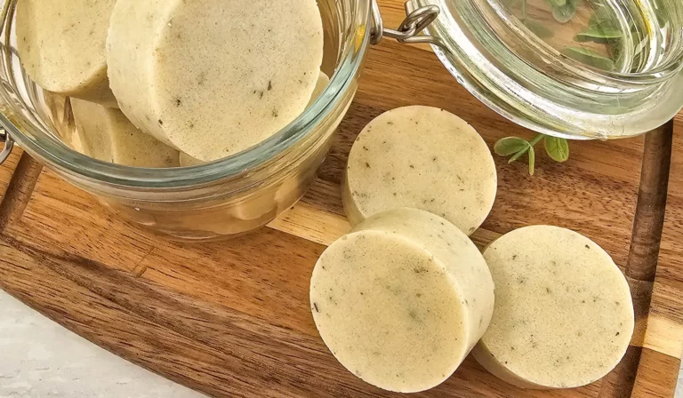 round homemade sugar scrub bars on a wooden cutting board