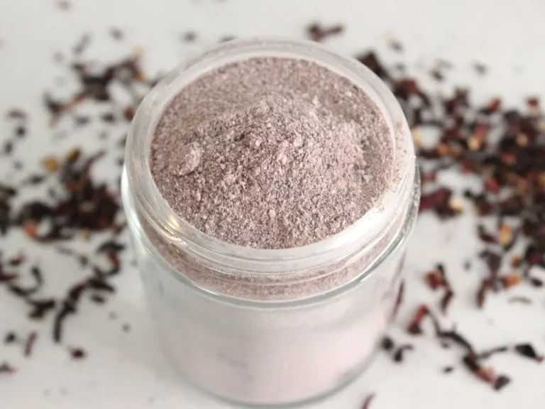 a jar of homemade hibiscus cleansing scrub