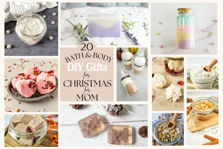 collage of photos of bath and body diy gifts for Christmas for mom