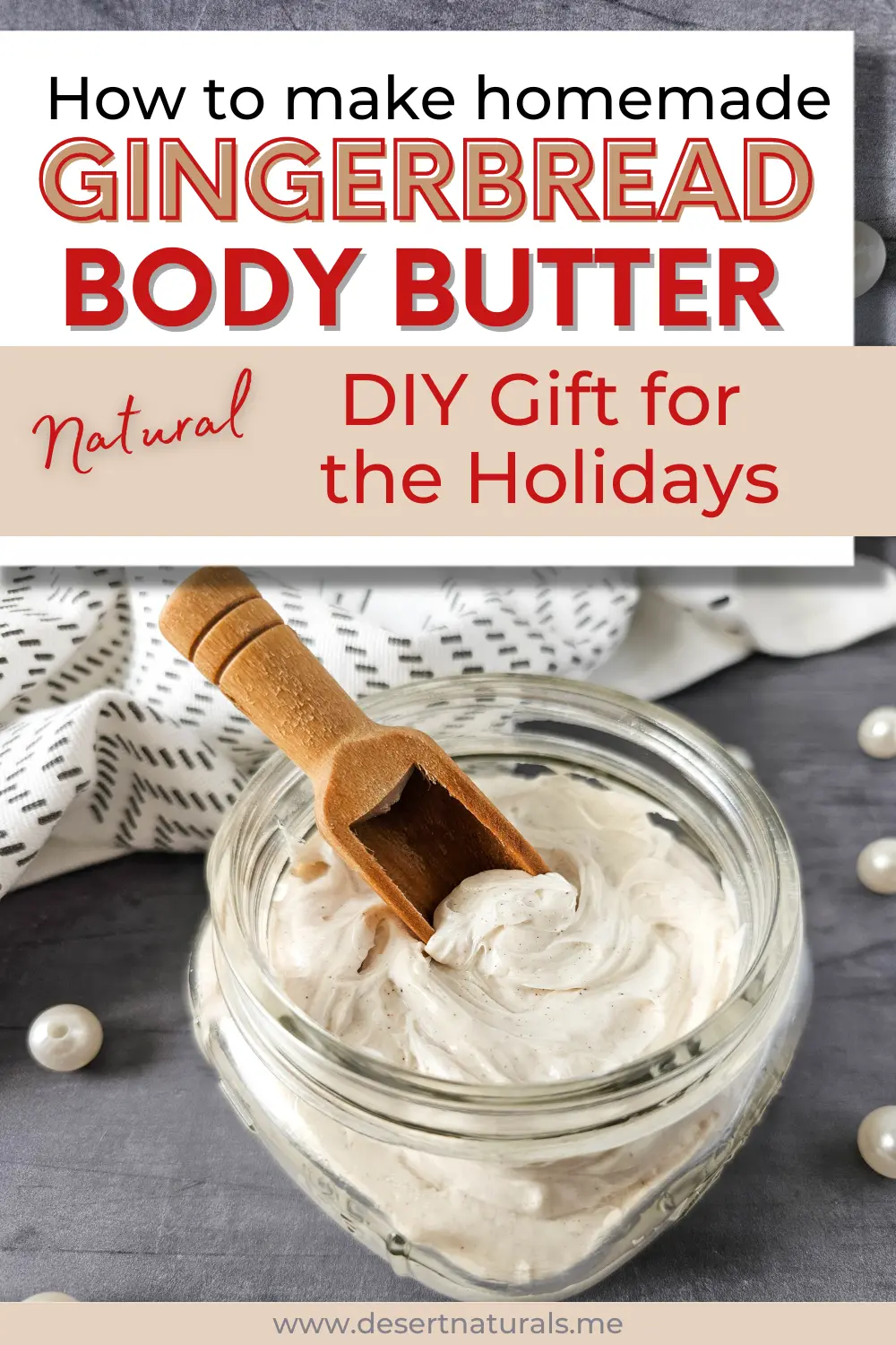 a jar of homemade gingerbread body butter with a wooden spoon