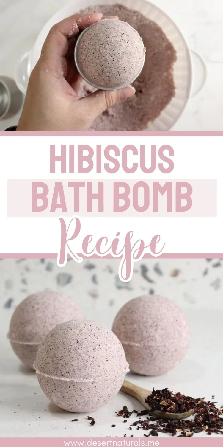 collage of making a diy hibiscus bath bomb recipe with text
