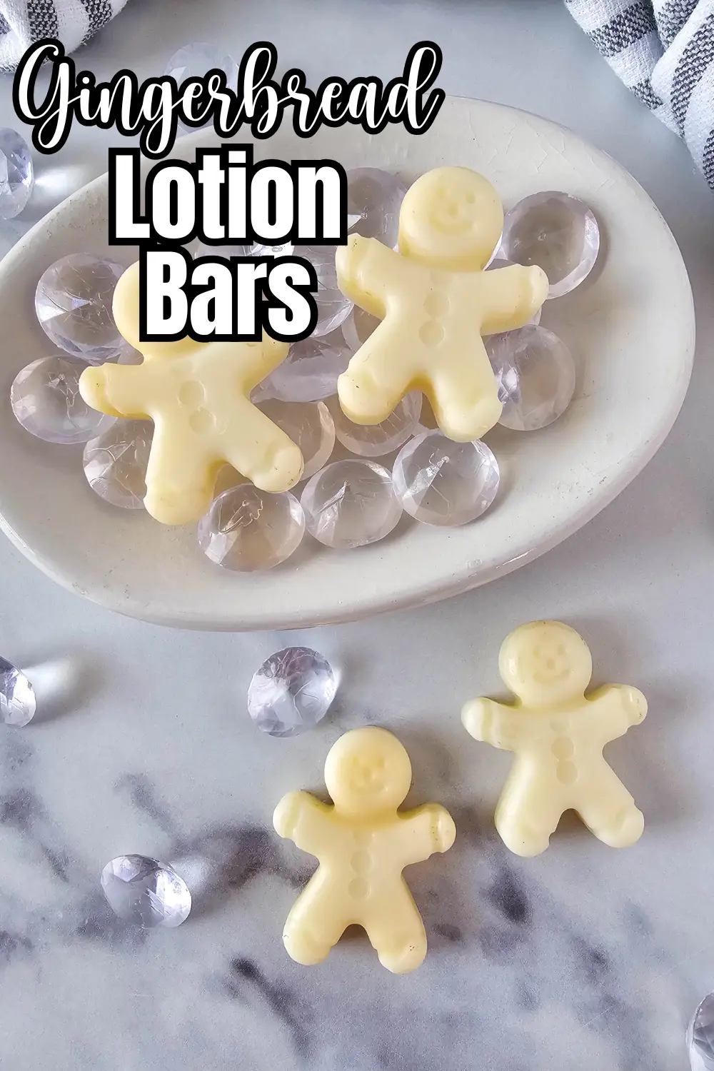 diy gingerbread lotion bars on a white marble countertop and in a bowl