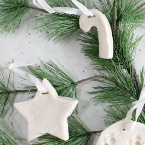 homemade no bake diffuser ornaments on Christmas tree greenery