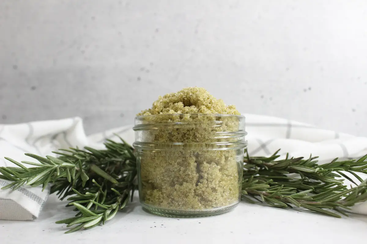 jar of homemade rosemary scalp scrub