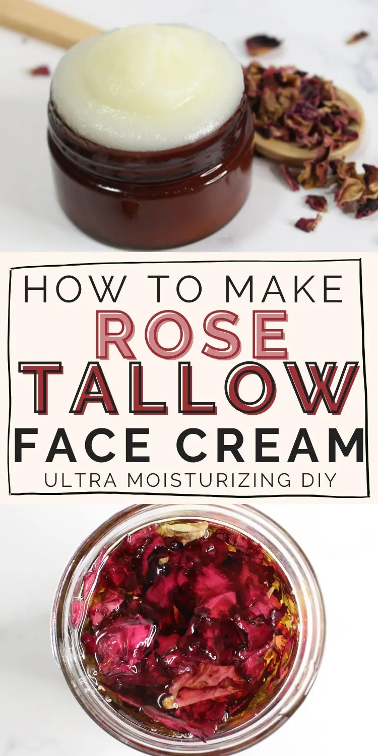jar of homemade rose tallow face cream with dried roses