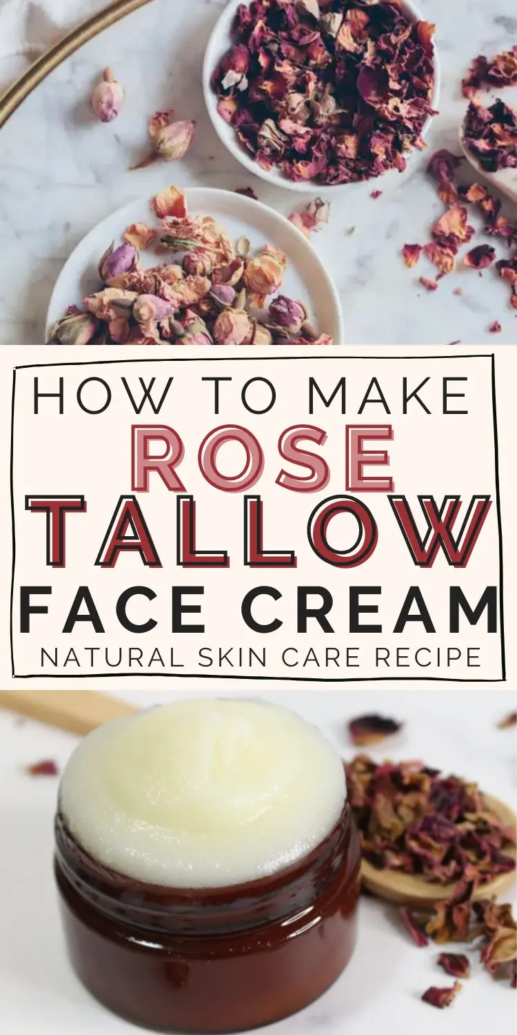 jar of homemade rose tallow face cream with dried roses