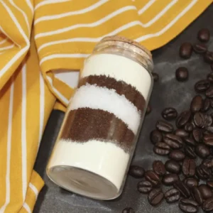 jar of layered coffee, epsom salt, milk bath salts