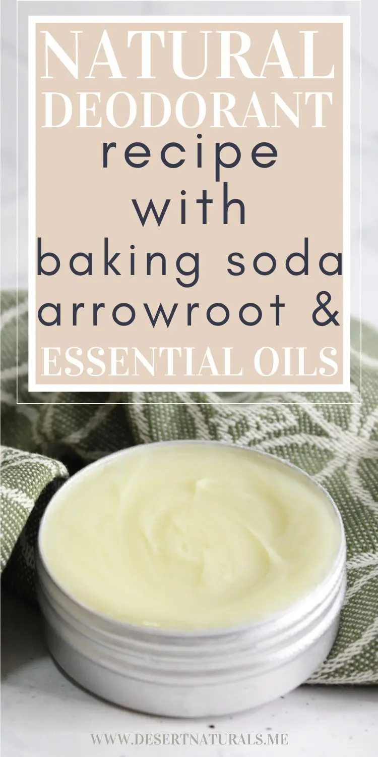 diy natural deodorant in a tin made with baking soda, arrowroot and essential oils