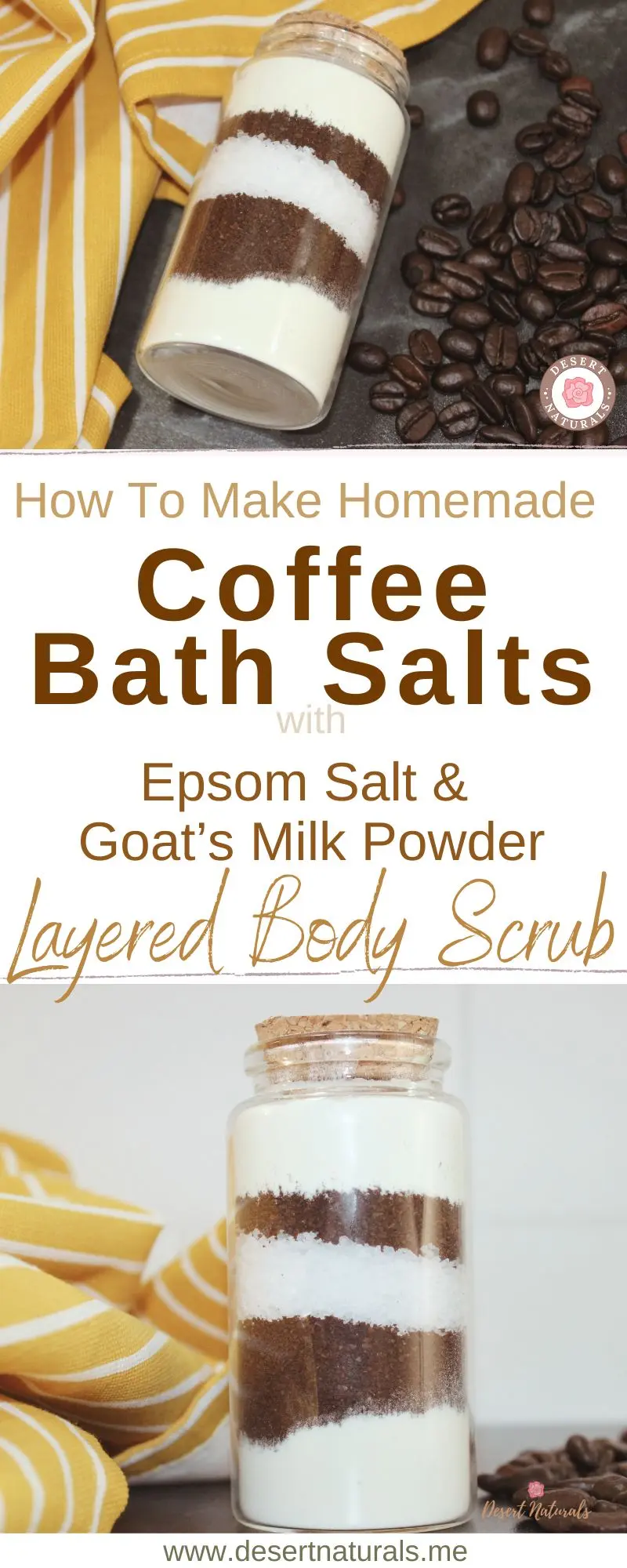 jars of layered homemade coffee bath salts