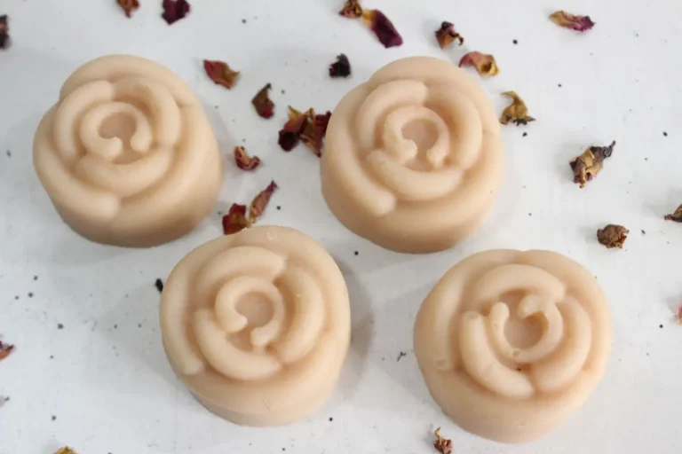 homemade rose lotion bars with dried rose petals