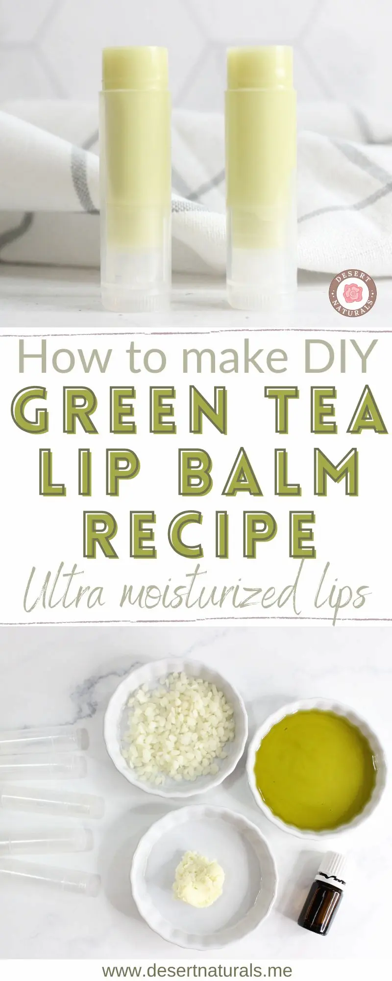 tubes of homemade green tea lip balm