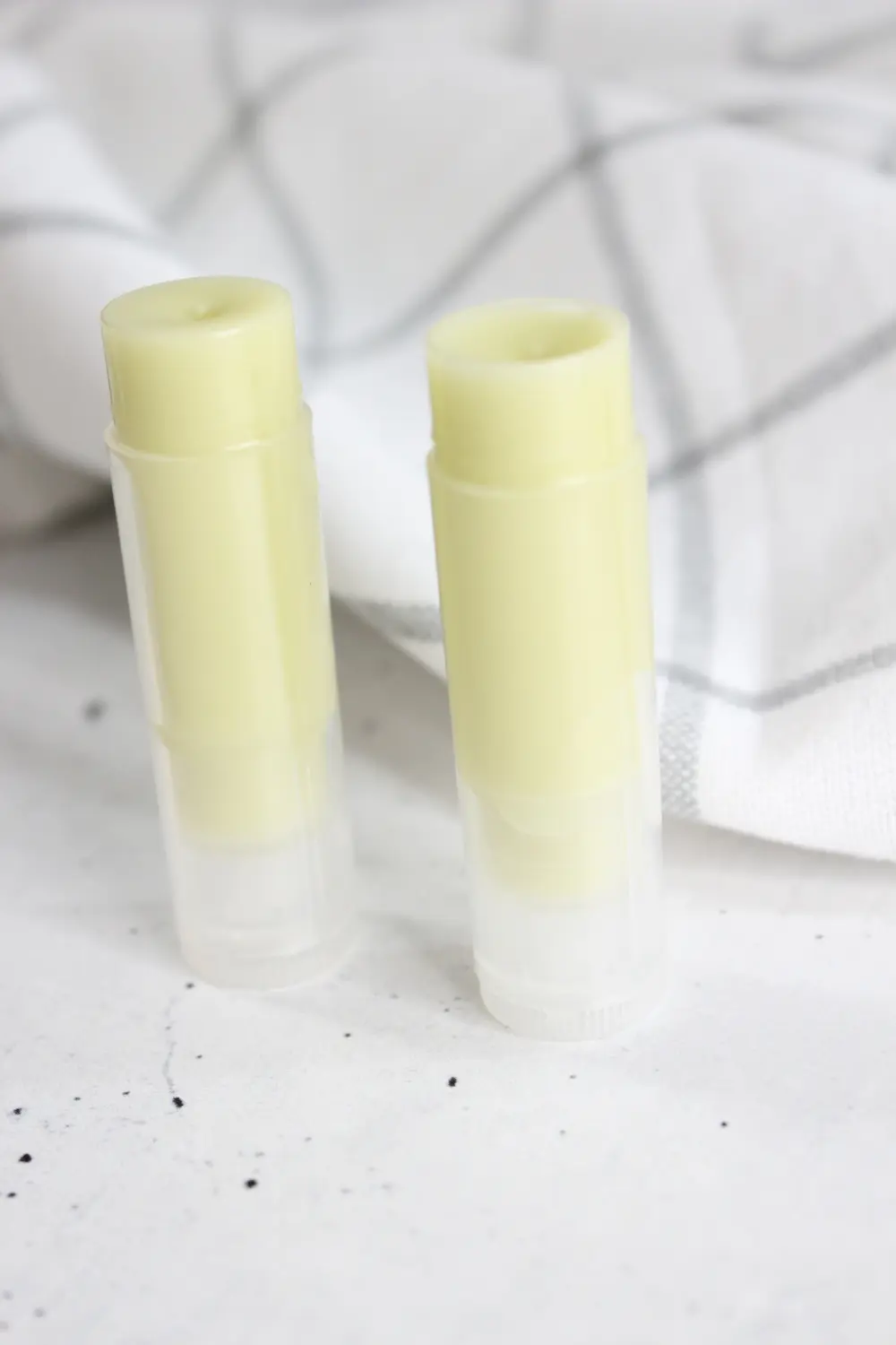 homemade lip balm from recipe made with green tea, beeswax and shea butter