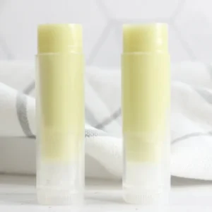 tubes of homemade green tea lip balm