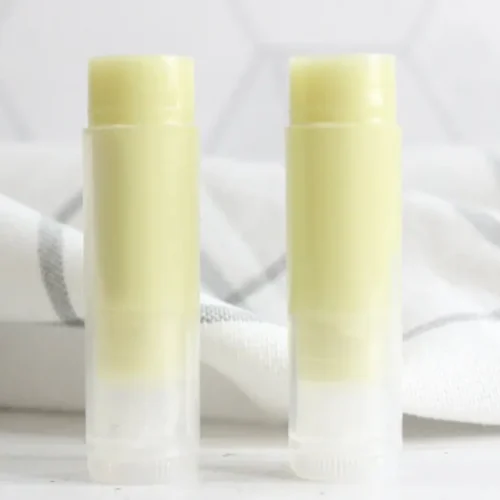 tubes of homemade green tea lip balm