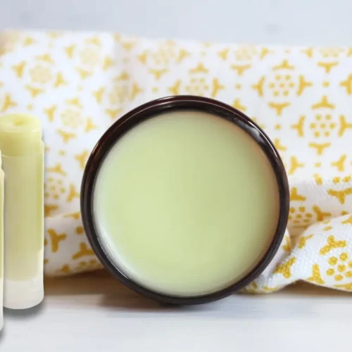 tub and tubes of homemade lemon balm lip balm