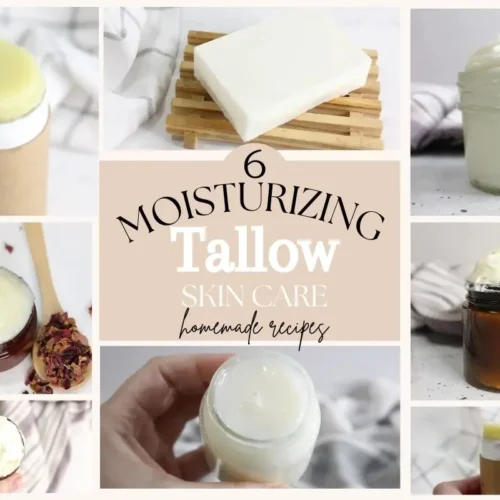 collage of homemade tallow skin care products