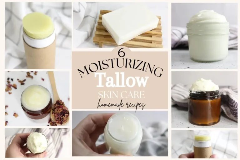 collage of homemade tallow skin care products