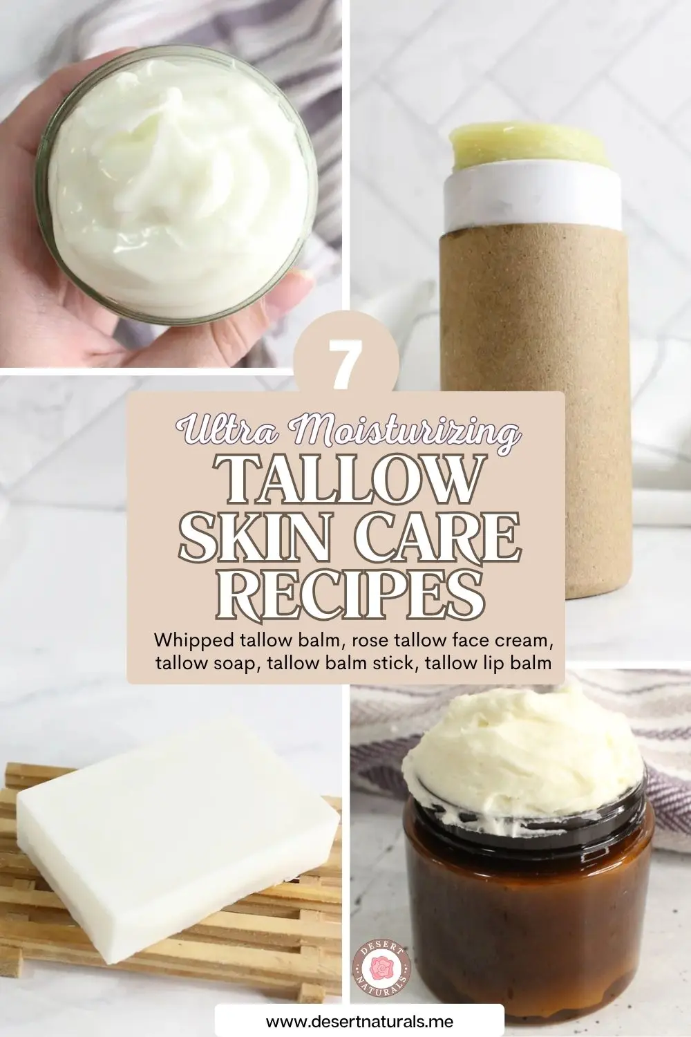 collage of homemade tallow skin care products