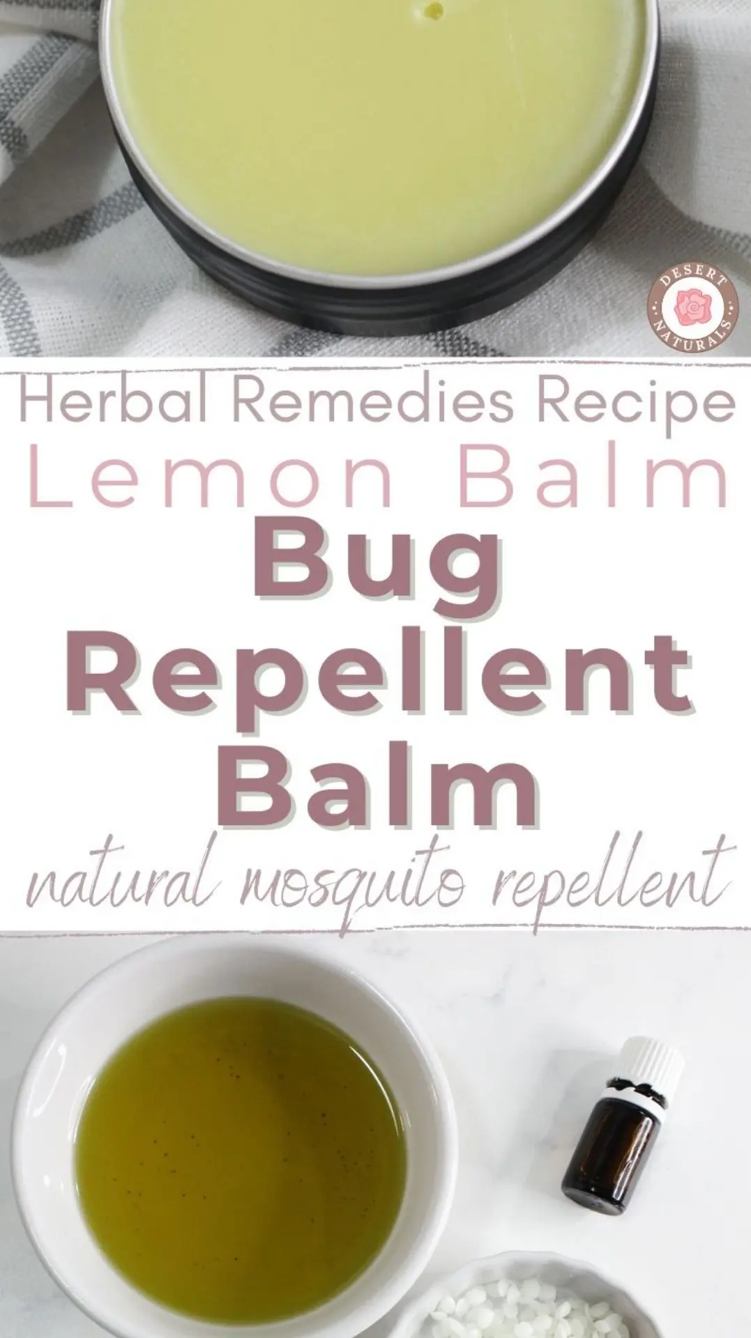 tin of homemade bug repellent balm and bowls of oils